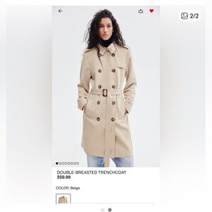 H&M Tan Double-Breasted Trench Coat